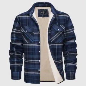 Men's Warm Plaid Sherpa Lined Cotton Jacket