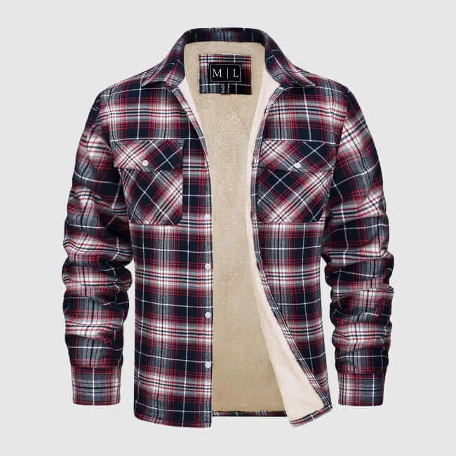 Men's Warm Plaid Sherpa Lined Cotton Jacket