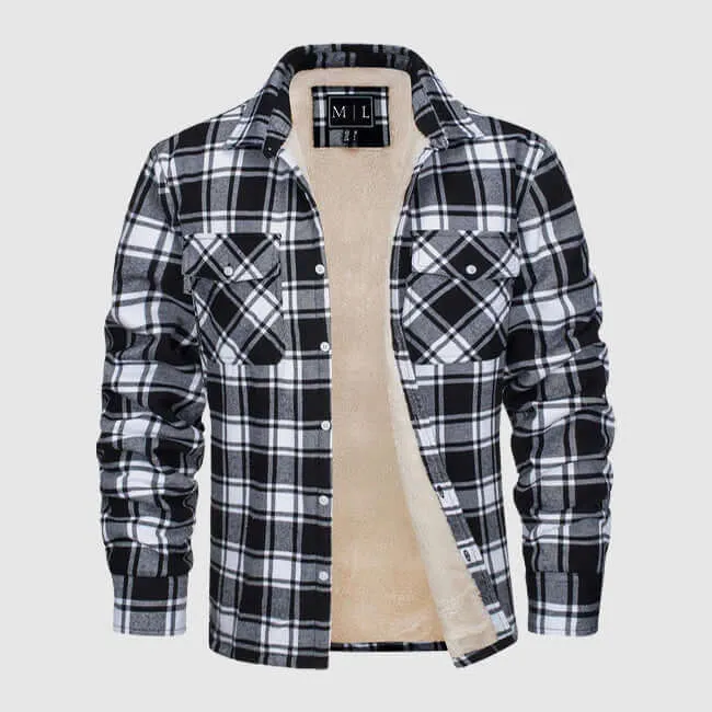 Men's Warm Plaid Sherpa Lined Cotton Jacket