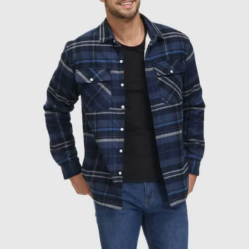 Men's Warm Plaid Sherpa Lined Cotton Jacket