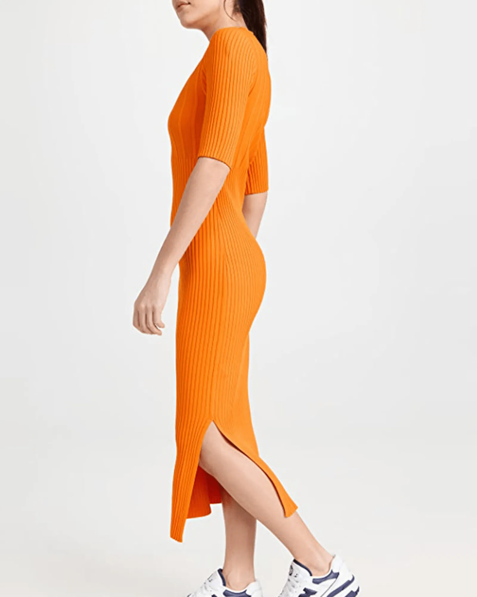 Mixed Rib Sweater Dress In Nectarine