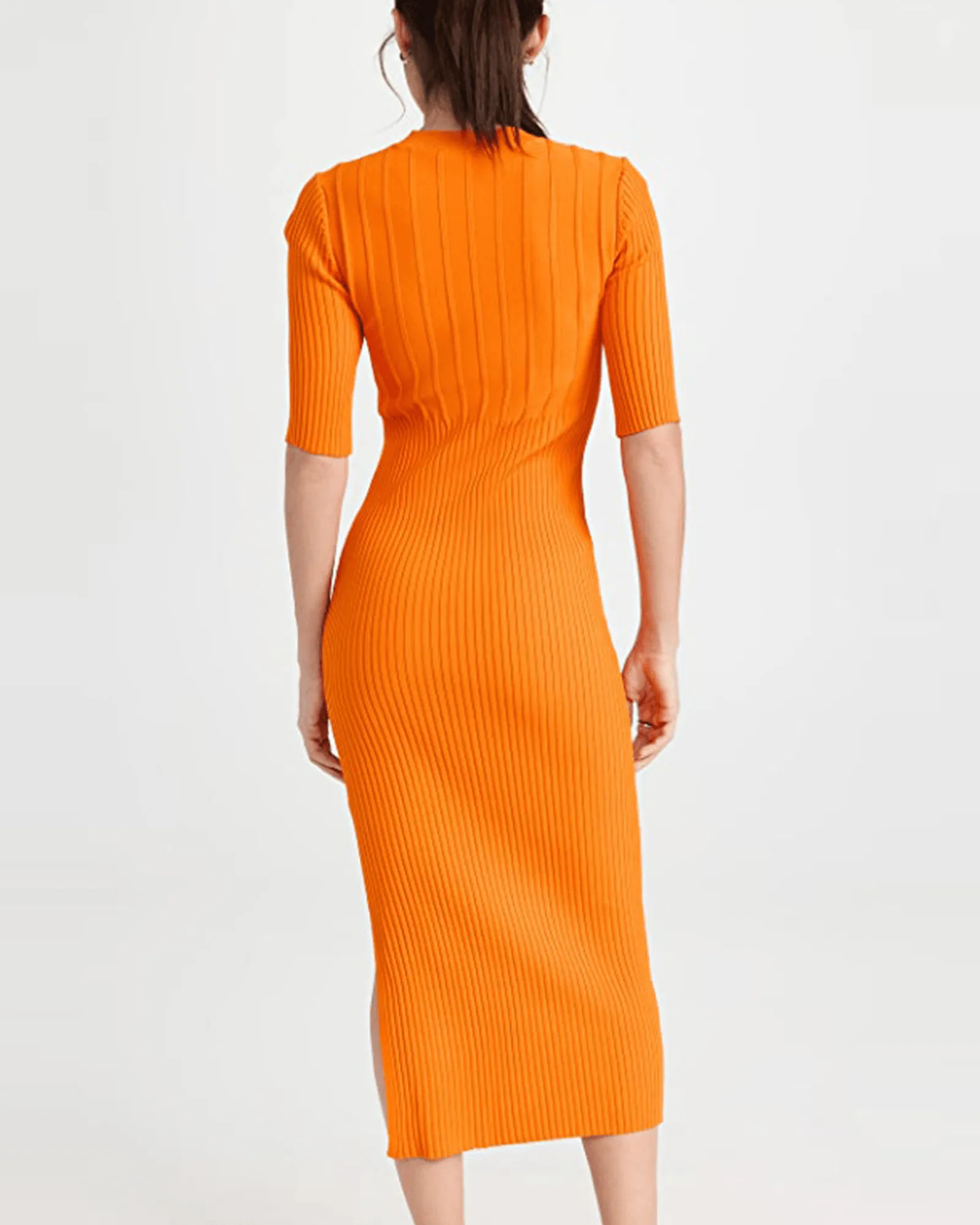 Mixed Rib Sweater Dress In Nectarine