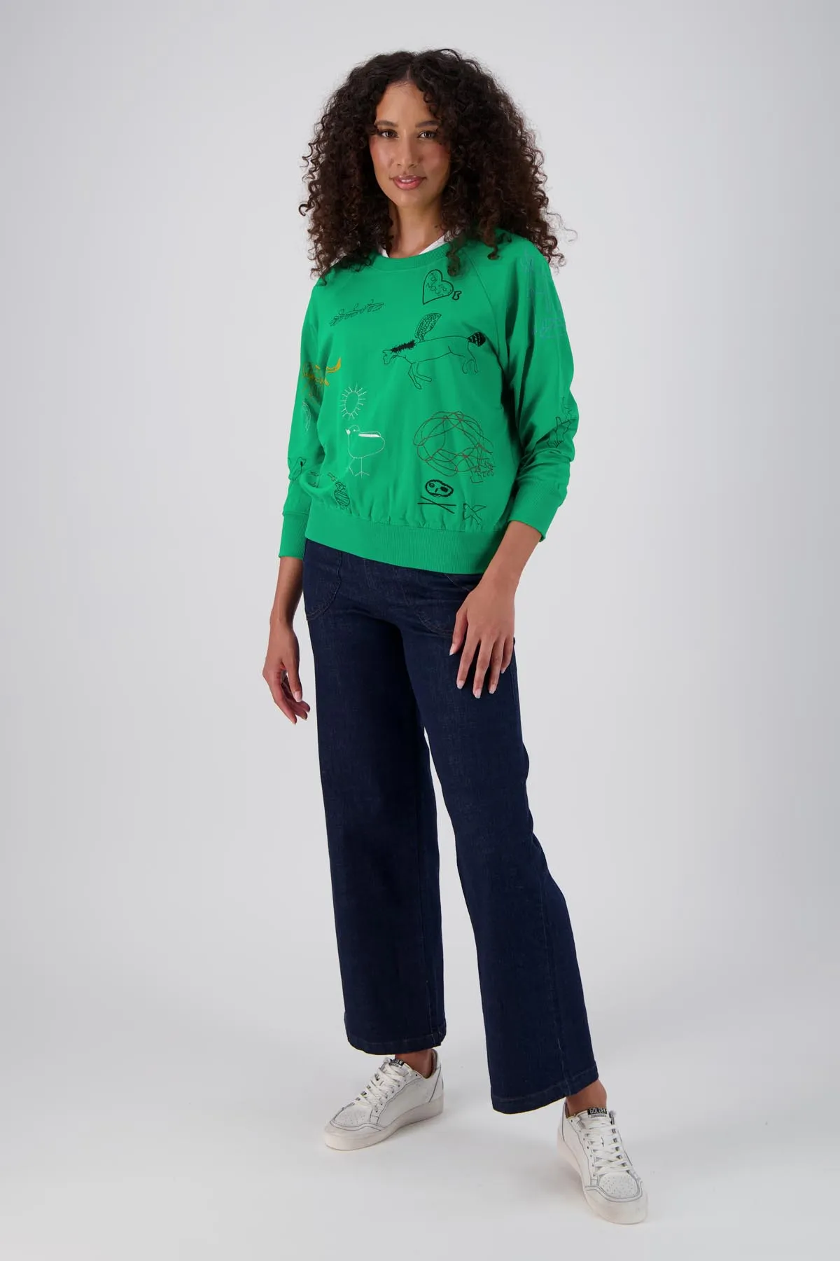 Montage Sweatshirt Emerald Green in Embroidered Cotton