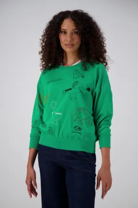 Montage Sweatshirt Emerald Green in Embroidered Cotton