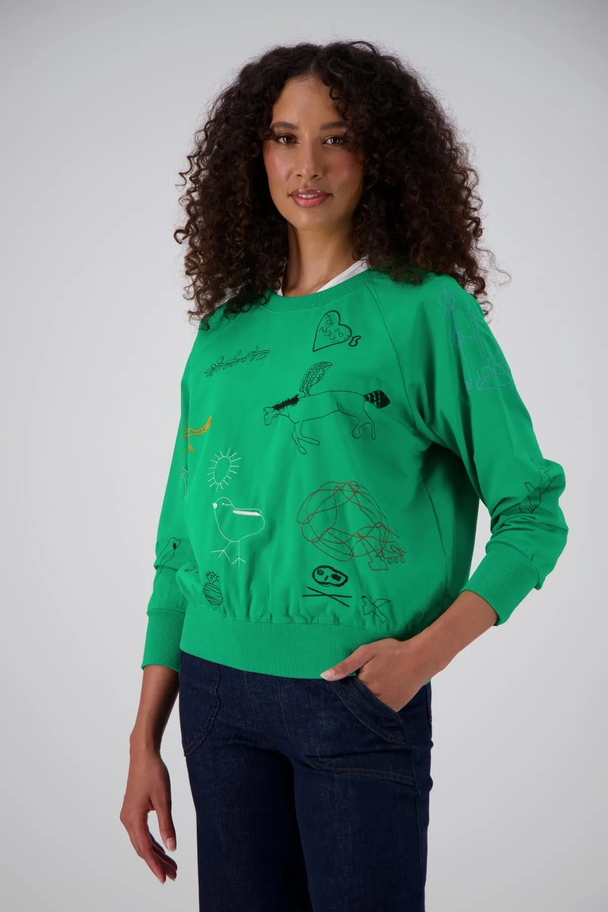 Montage Sweatshirt Emerald Green in Embroidered Cotton