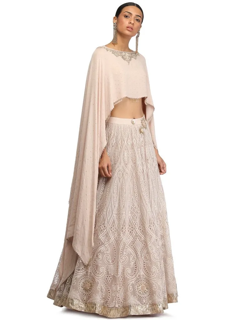 Mukaish Embroidered Cape- Oyster Grey