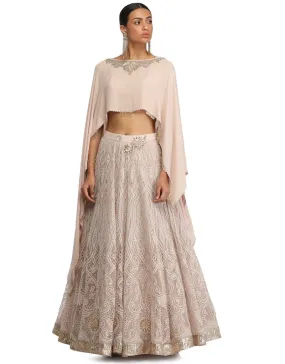 Mukaish Embroidered Cape- Oyster Grey
