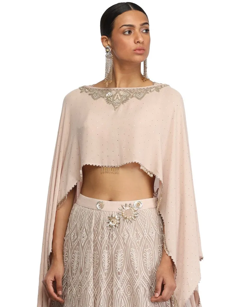 Mukaish Embroidered Cape- Oyster Grey