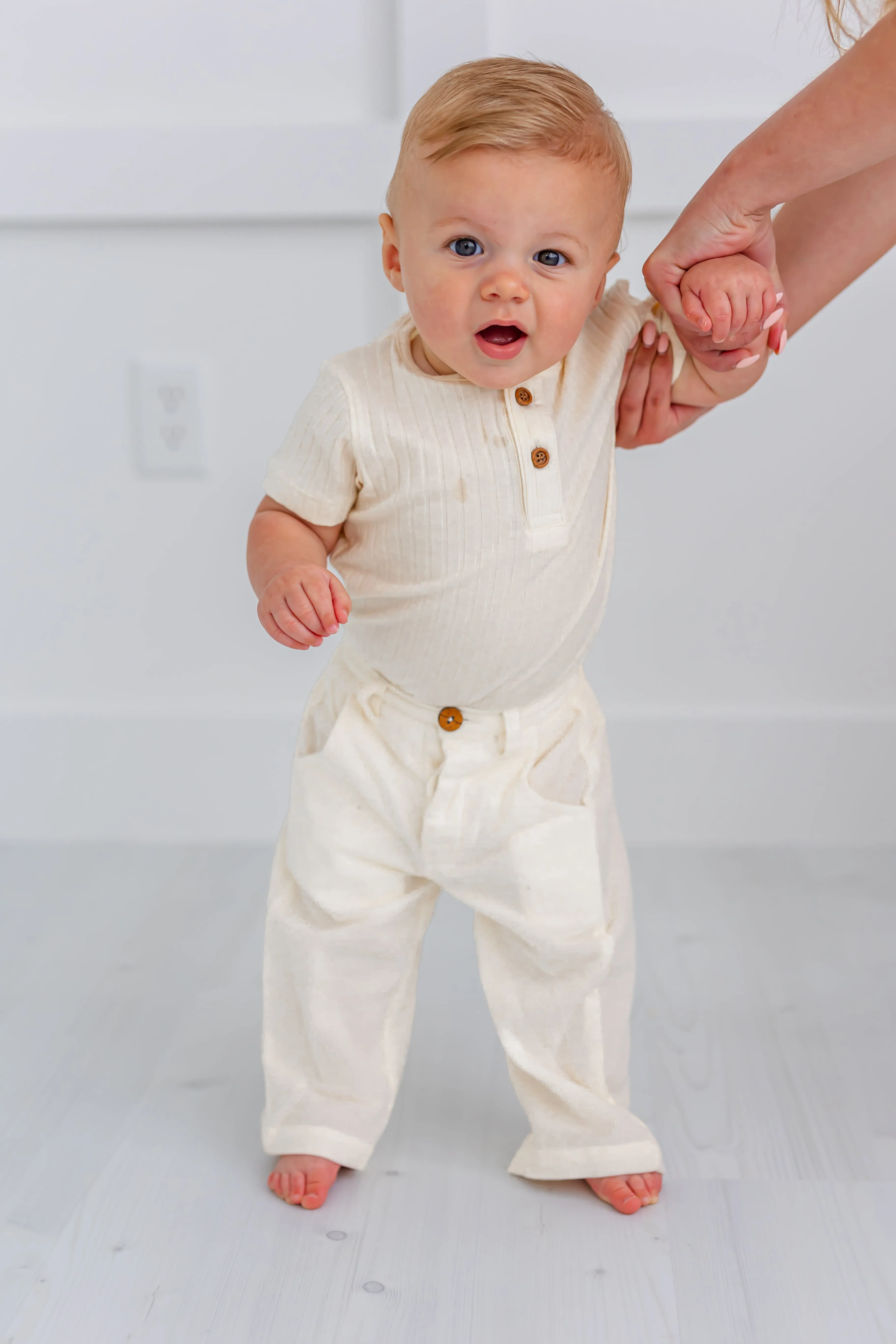 Off-White Corduroy Solid Color Boys Pants