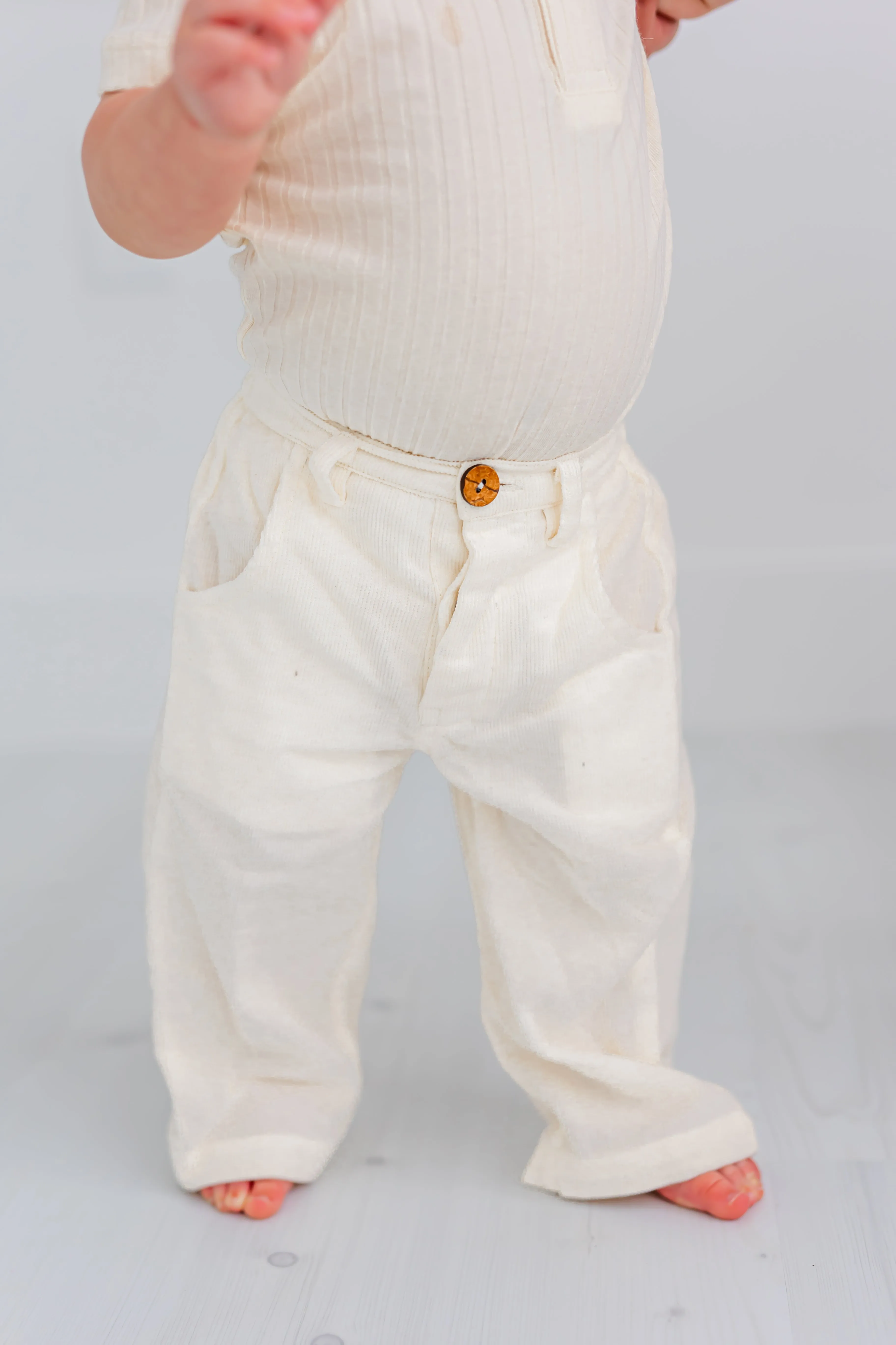 Off-White Corduroy Solid Color Boys Pants