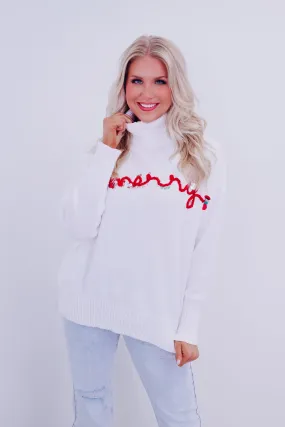 Ornate Merry Cowl Neck Sweater  - White
