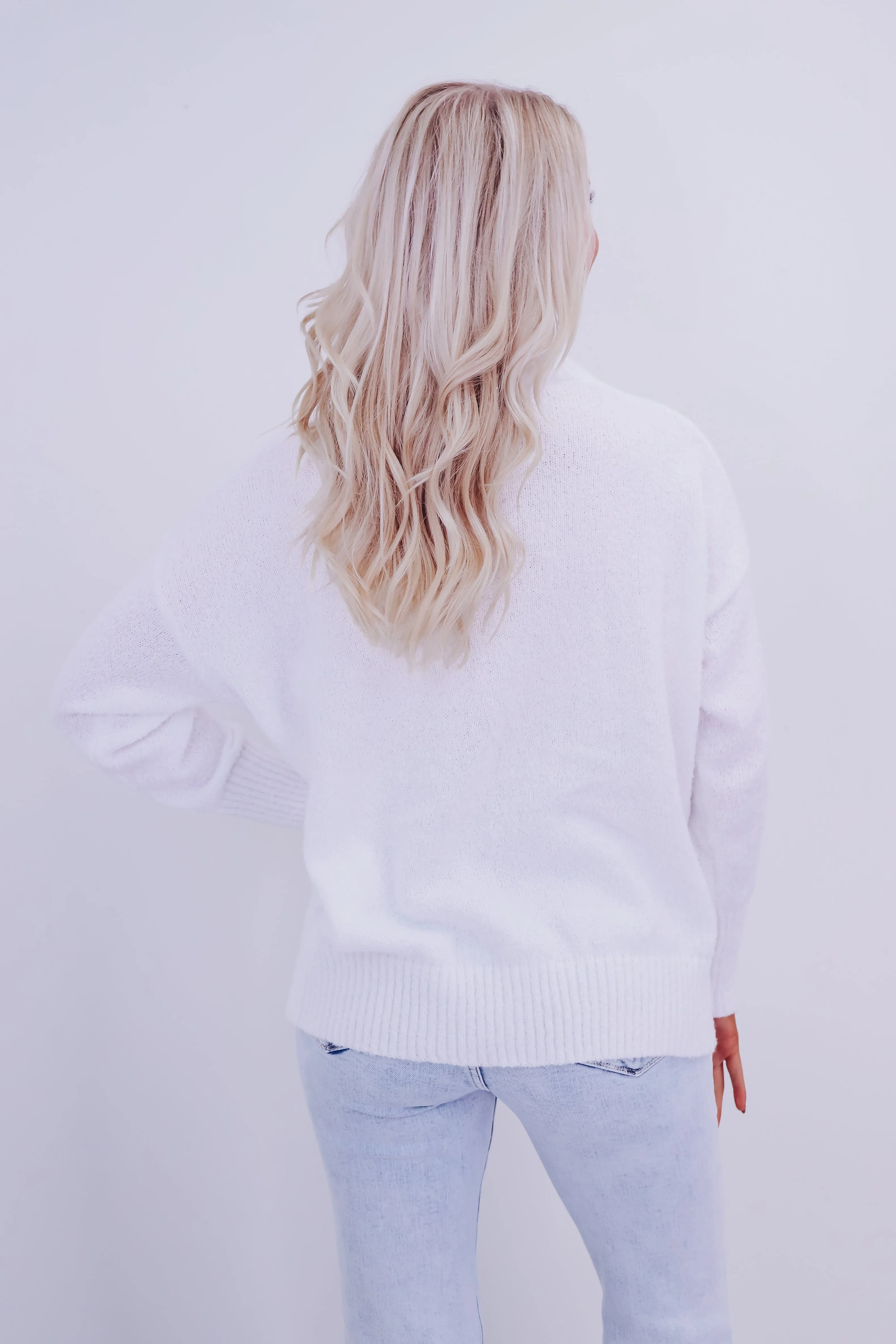 Ornate Merry Cowl Neck Sweater  - White
