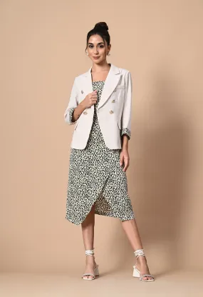 Pankh Gomez Elegant Ivory Blazer with Printed Wrap Dress