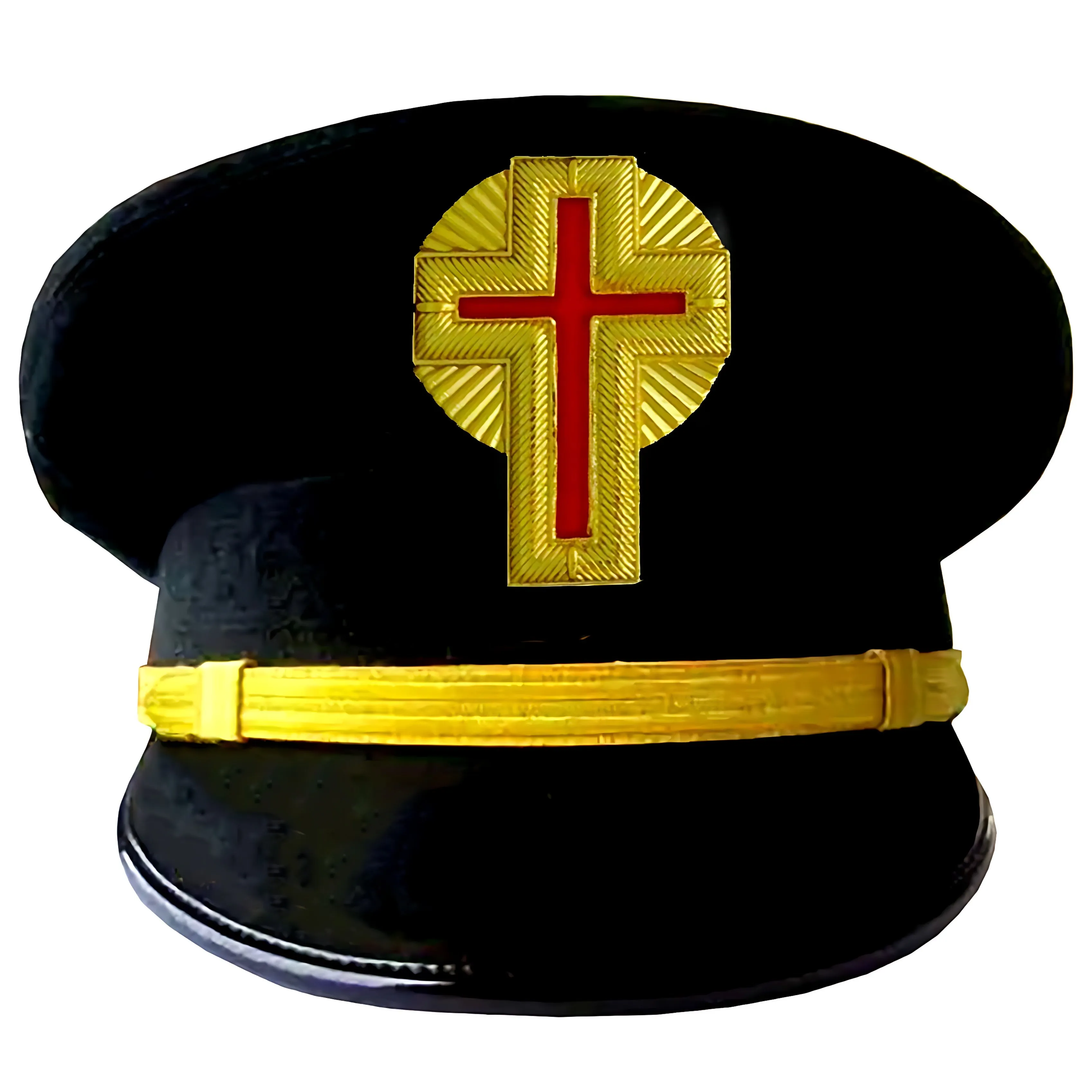 Past Commander Knights Templar Commandery Fatigue Cap - Gold Metal Embroidered with Rays