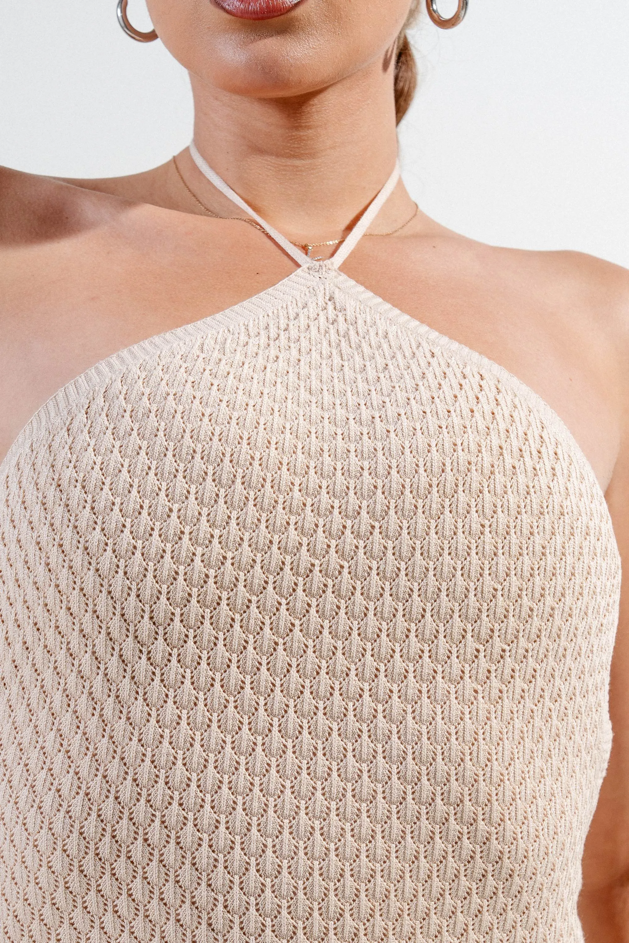PDKS78565STP-W / RIB SWEATER KNIT HALTER NECK MINI DRESS