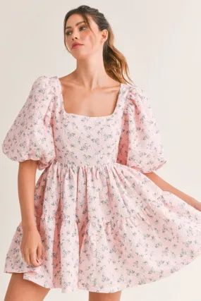 Pink Floral Back Tie Babydoll Dress