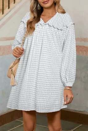 Plaid Frilled 3/4 Sleeve Babydoll Dress