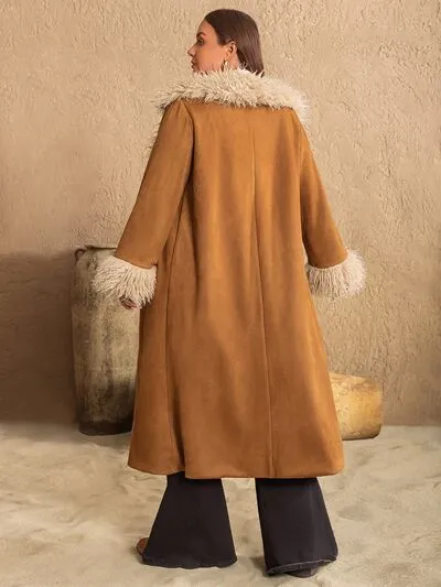 Plus Size Open Front Long Sleeve Coat in Caramel