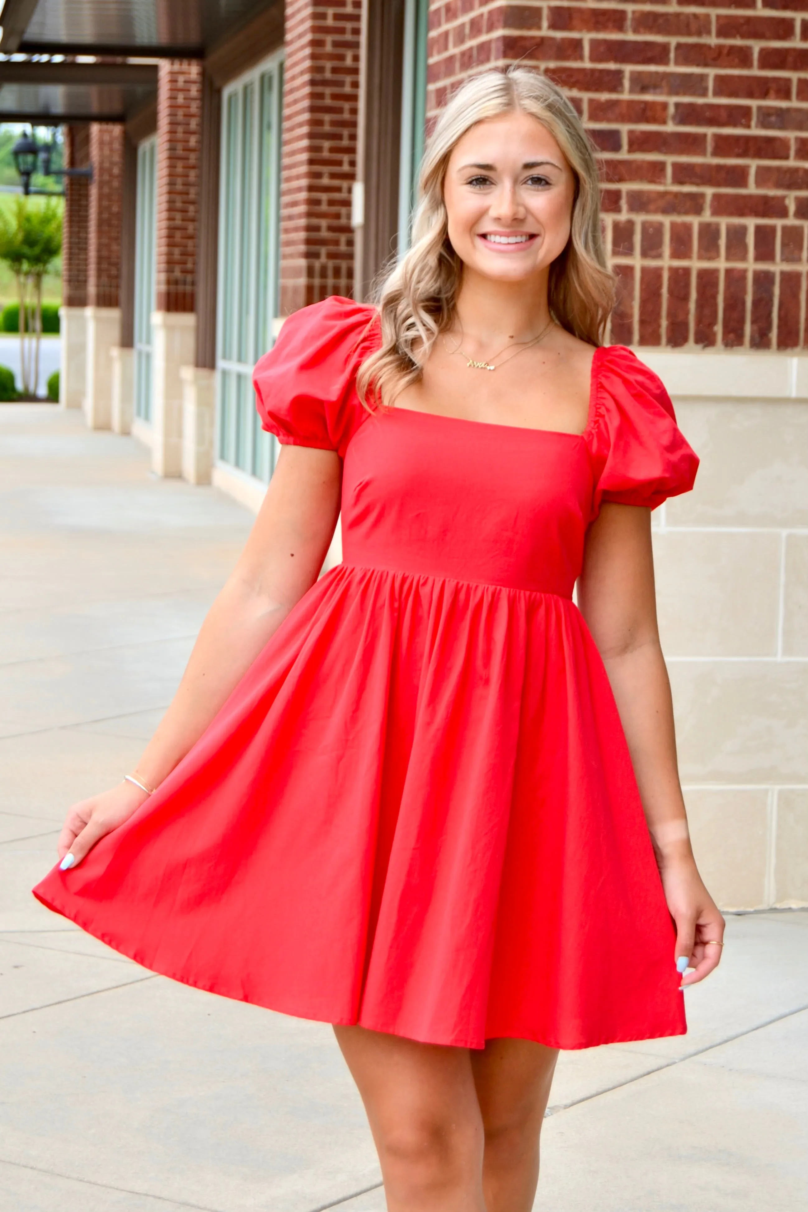 Puff SS tie back dress