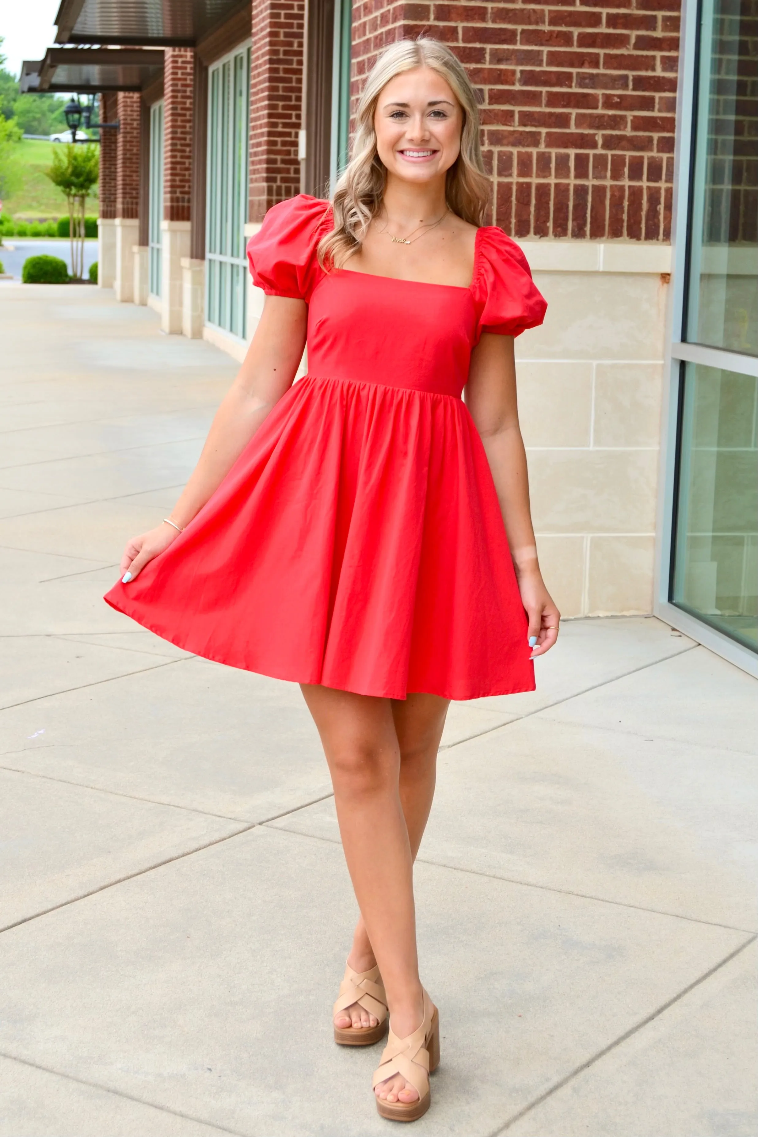 Puff SS tie back dress