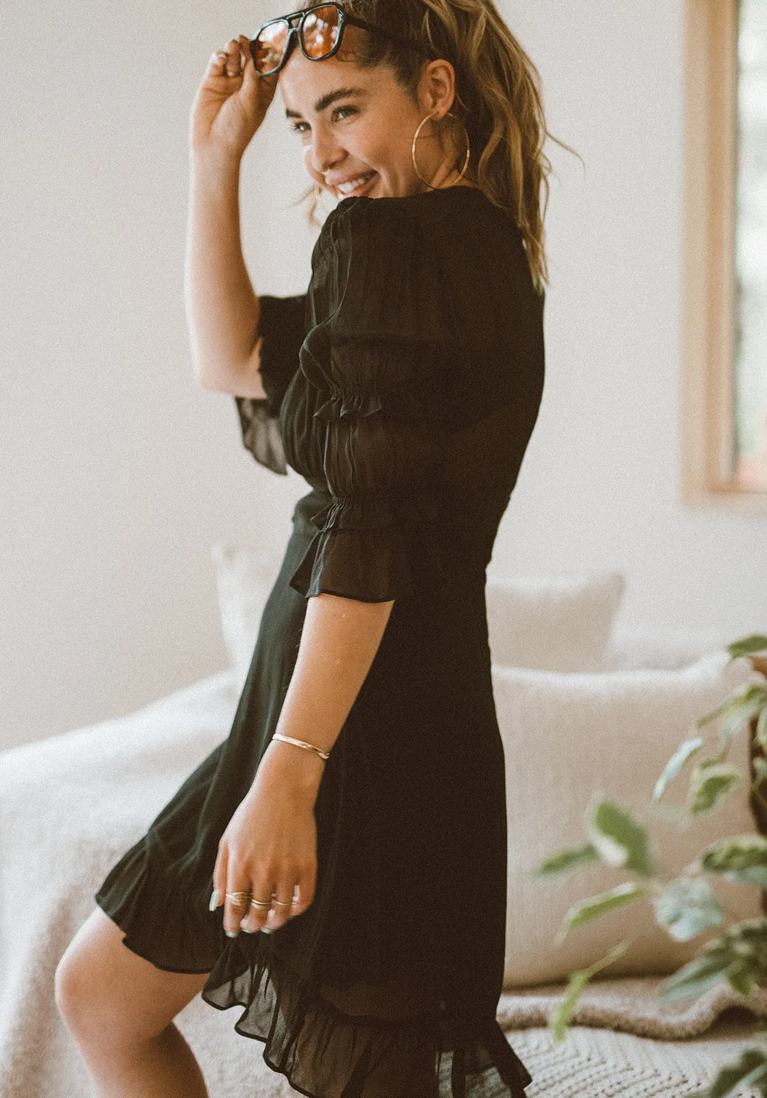 Ruffle Mini Dress | Black