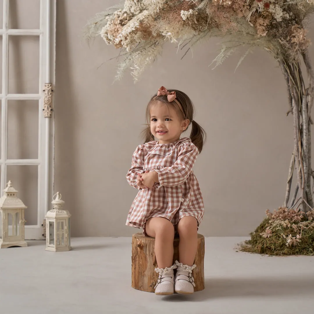Rust Gingham Woven Ruffle Collar Dress & Bloomers