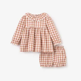 Rust Gingham Woven Ruffle Collar Dress & Bloomers