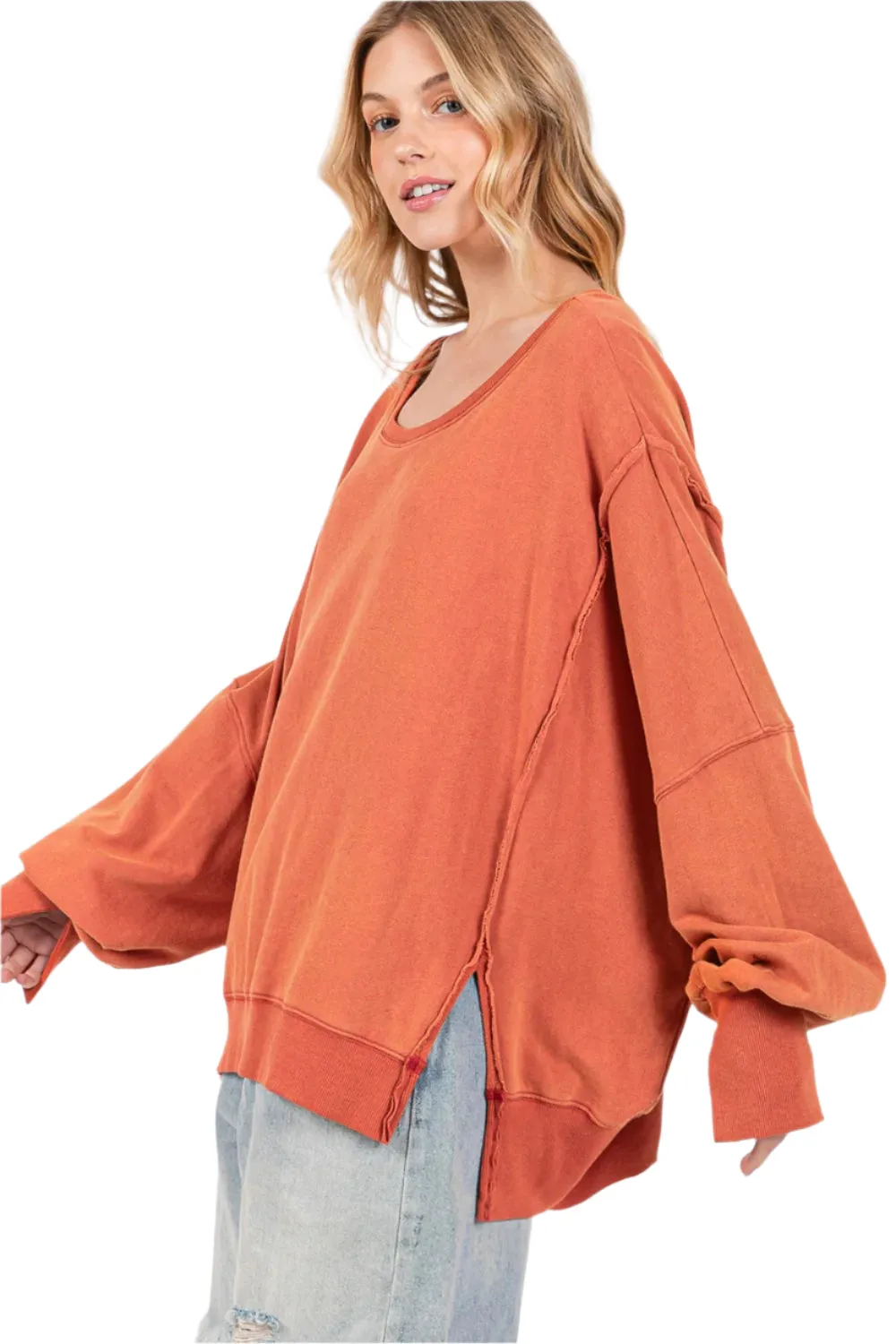 SAGE   FIG Mineral Wash Side Slit Oversized Sweatshirt