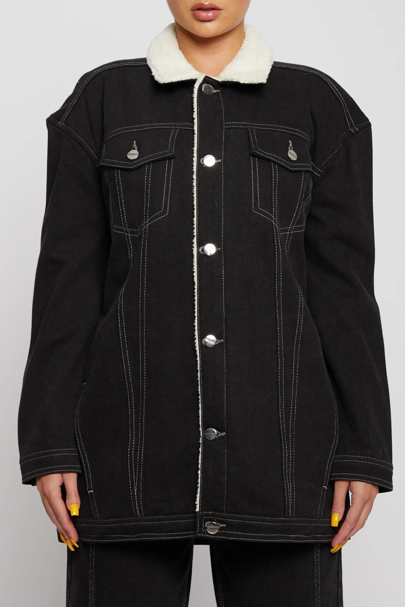 SHERPA DENIM JACKET - BLACK