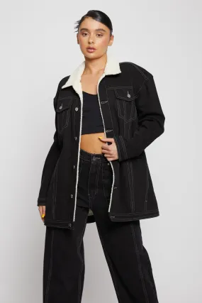 SHERPA DENIM JACKET - BLACK