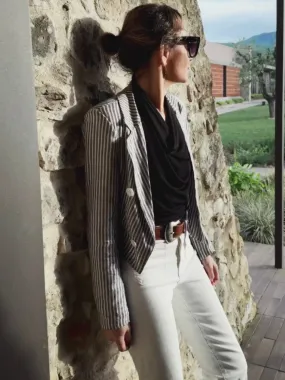 SHORT STRIPED BLAZER - BLACK/WHITE