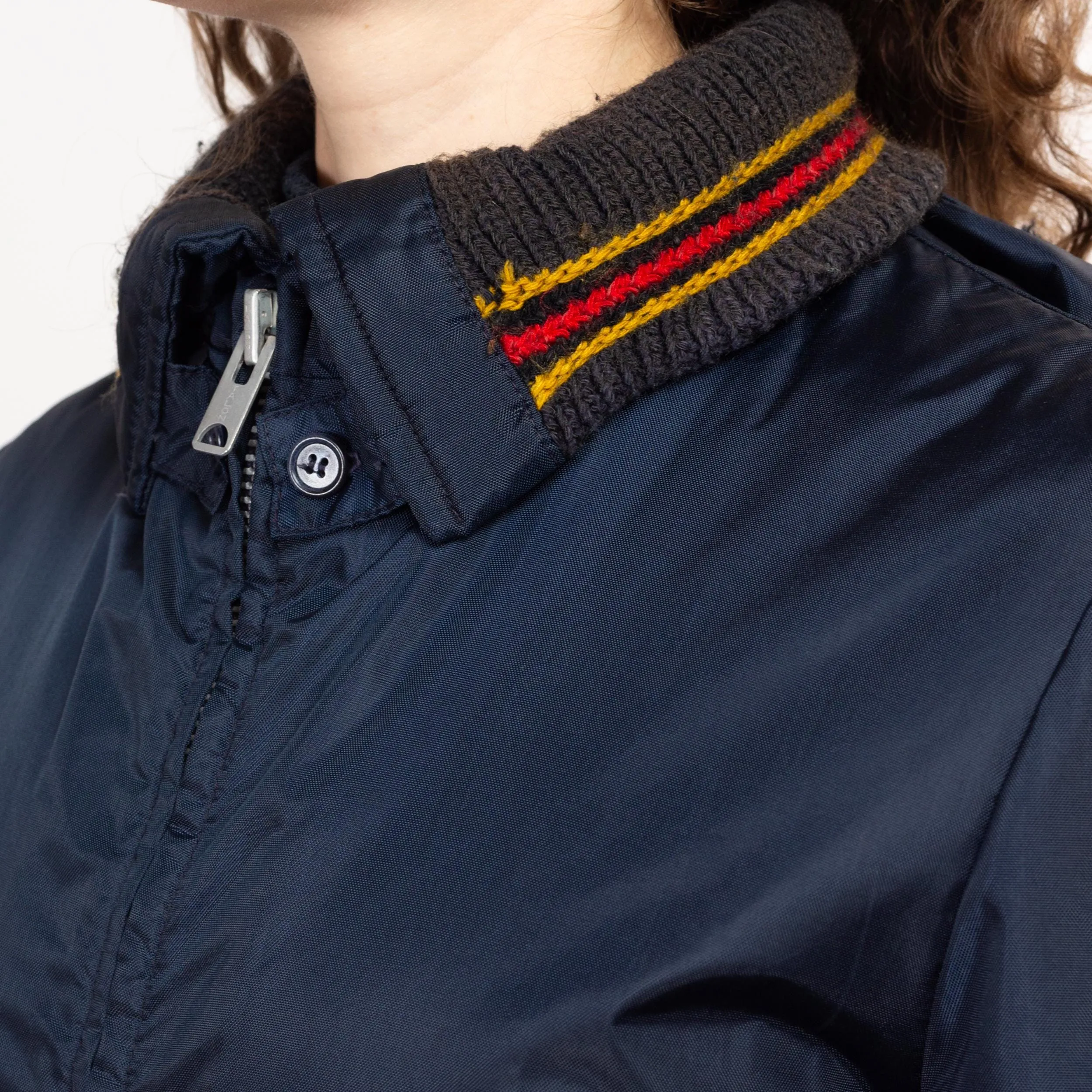 Small 70s Navy Blue Plush Lined Ringer Jacket