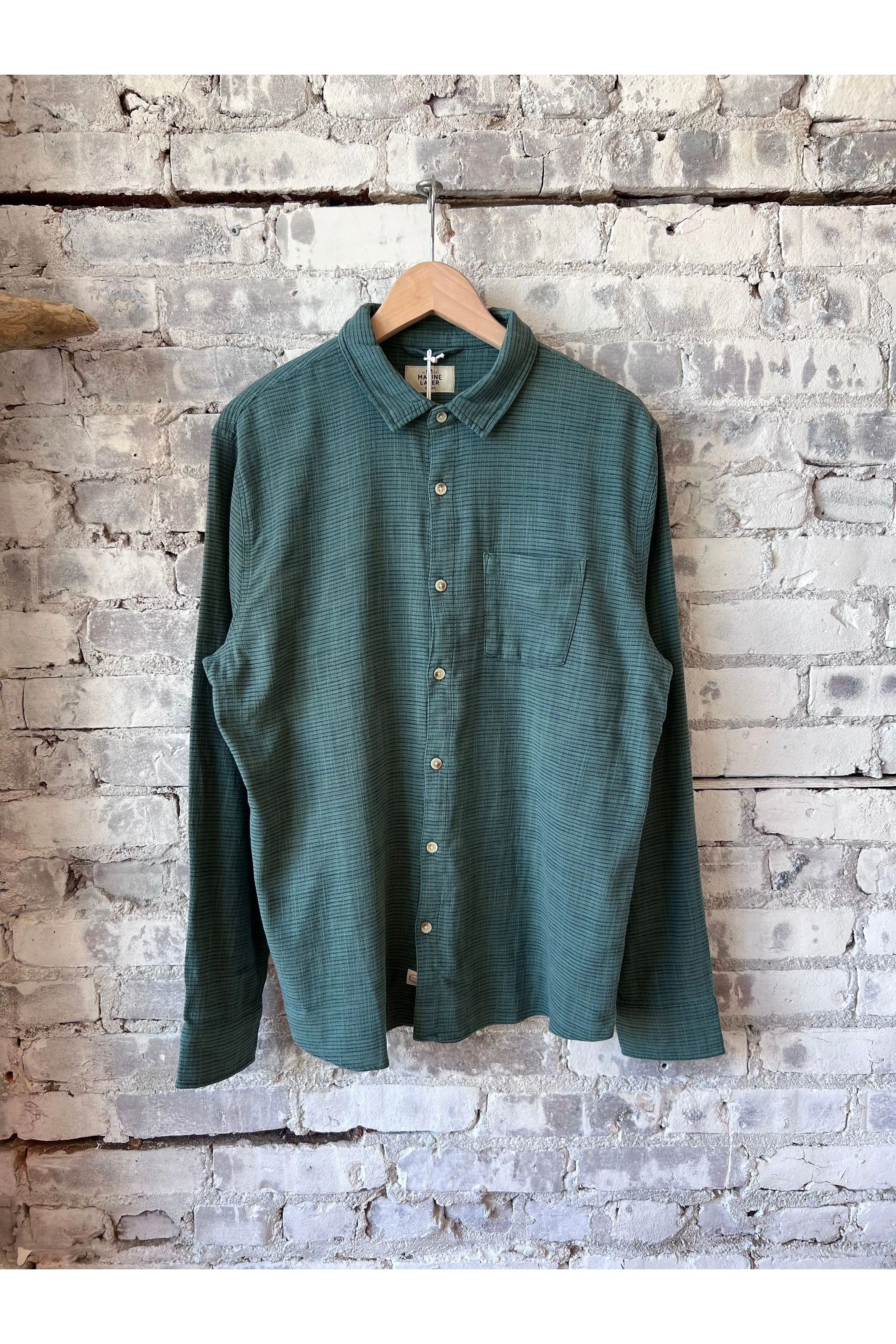 Stretch Selvage Long Sleeve Shirt - Mallard Green Stripe