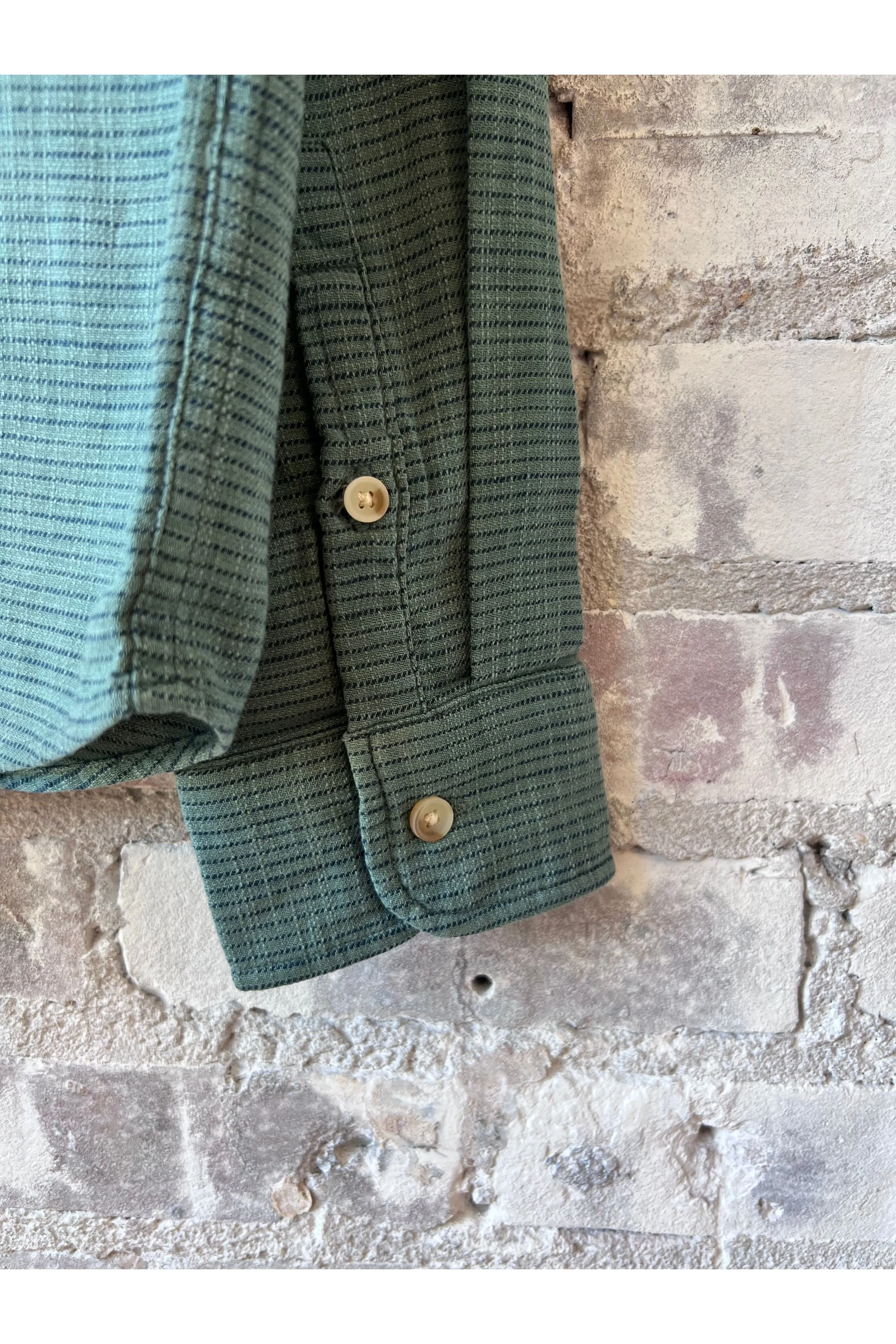 Stretch Selvage Long Sleeve Shirt - Mallard Green Stripe