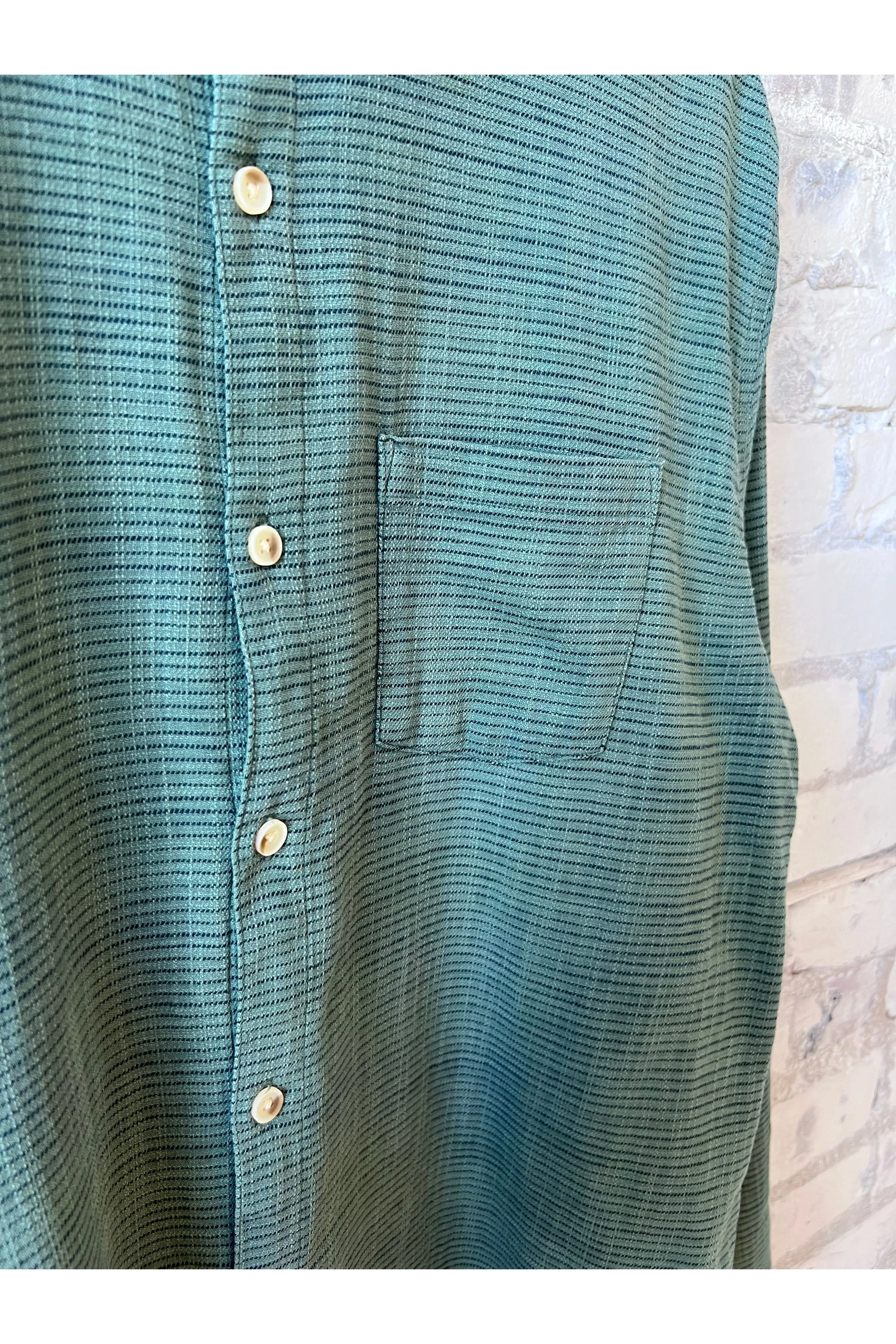 Stretch Selvage Long Sleeve Shirt - Mallard Green Stripe