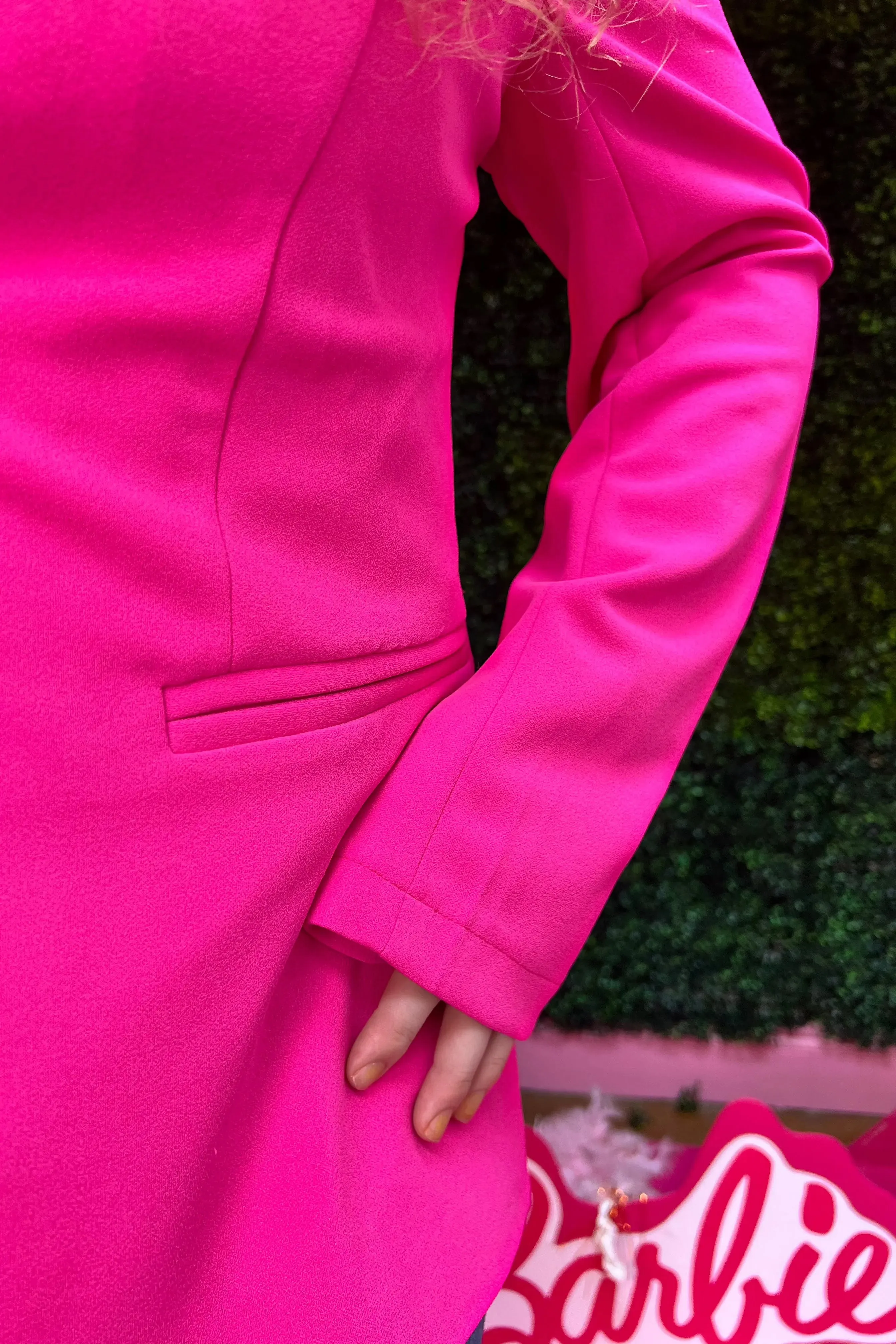 Stretch Woven Blazer A Shiny Pear Button