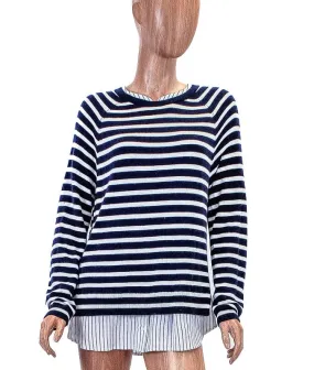 Stripe Sweater with Dress Shirt Trim