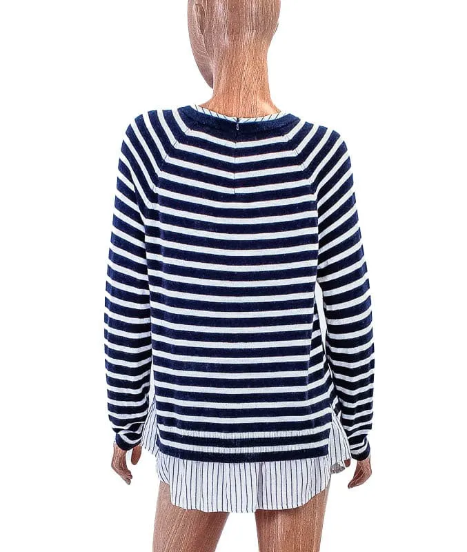 Stripe Sweater with Dress Shirt Trim