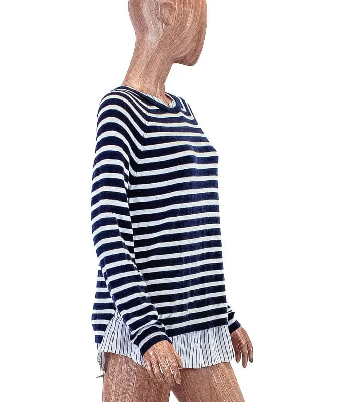 Stripe Sweater with Dress Shirt Trim