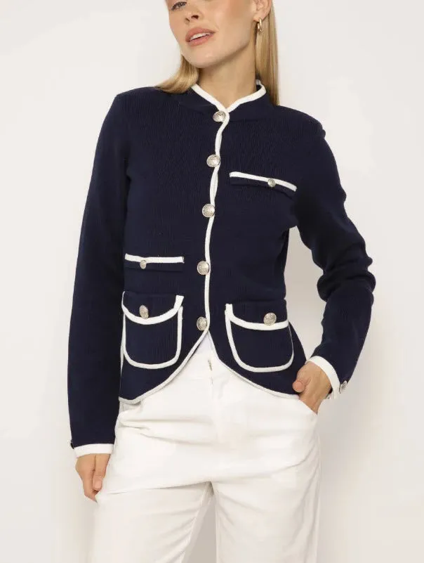 The Piped Sweater Blazer in Navy