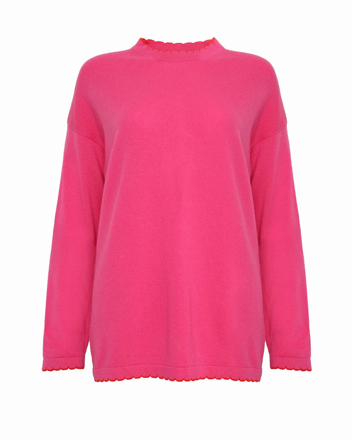 THOMSON SCALLOP EDGE ROUND-NECK LONG SLEEVE TUNIC SWEATER - Pink