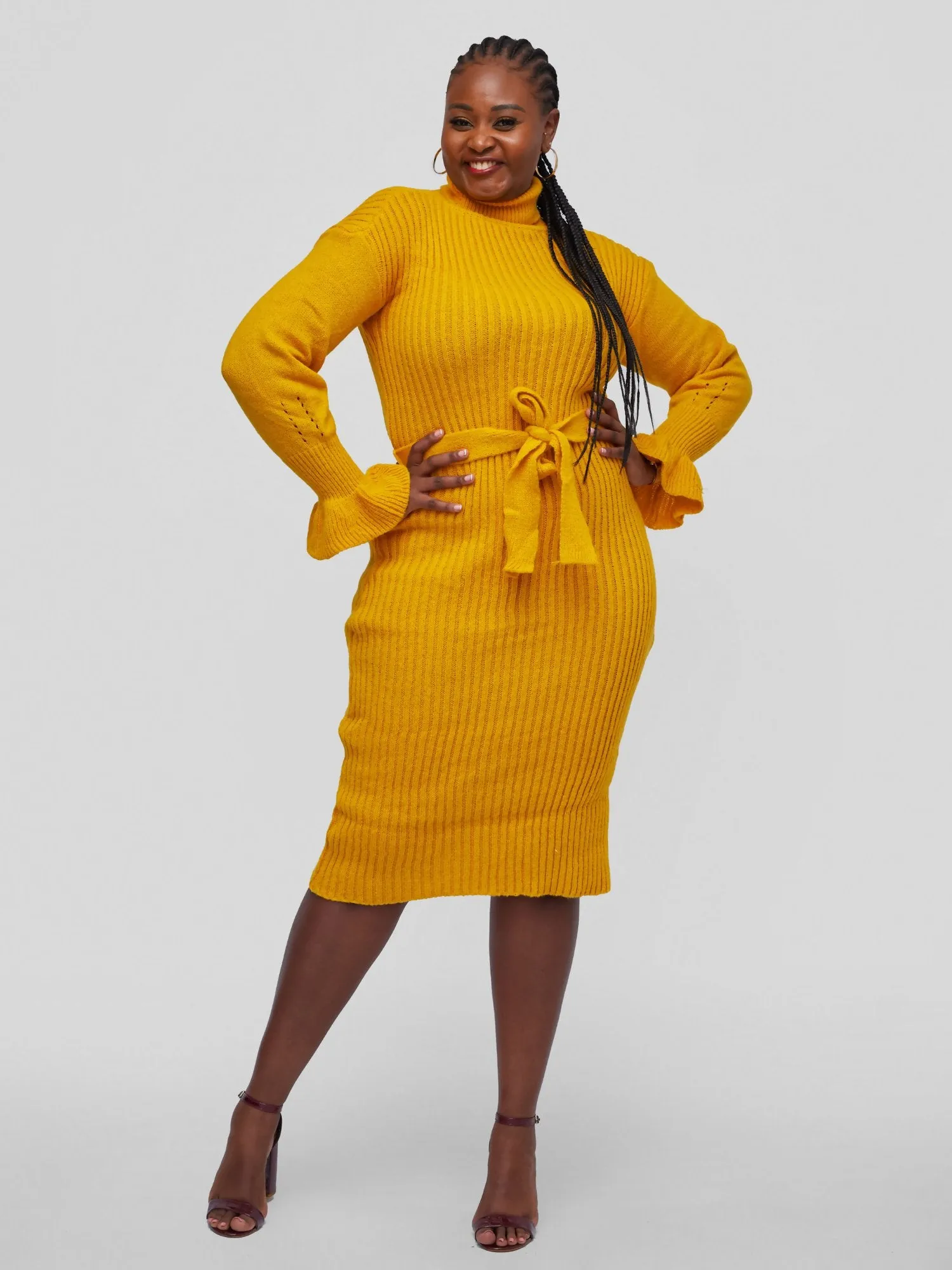 Tuli Nashua Turtle Neck Sweater Dress - Mustard