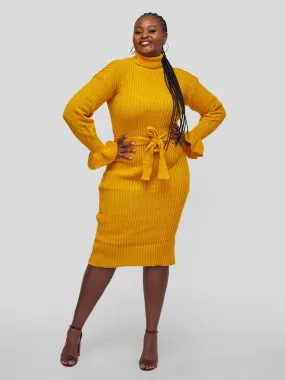 Tuli Nashua Turtle Neck Sweater Dress - Mustard