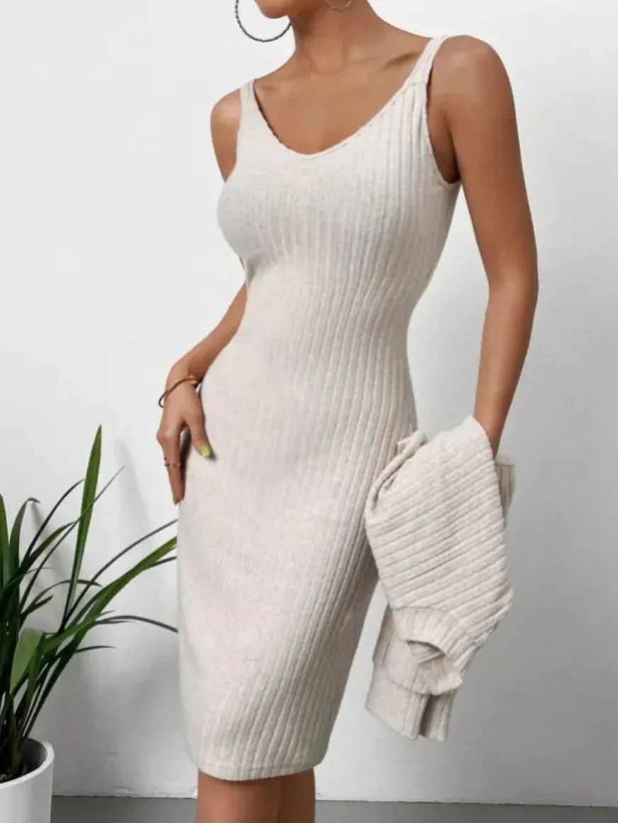Two Piece Striped Knit Top and Dress Set