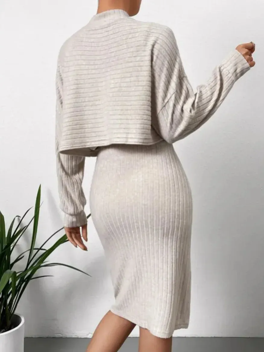 Two Piece Striped Knit Top and Dress Set