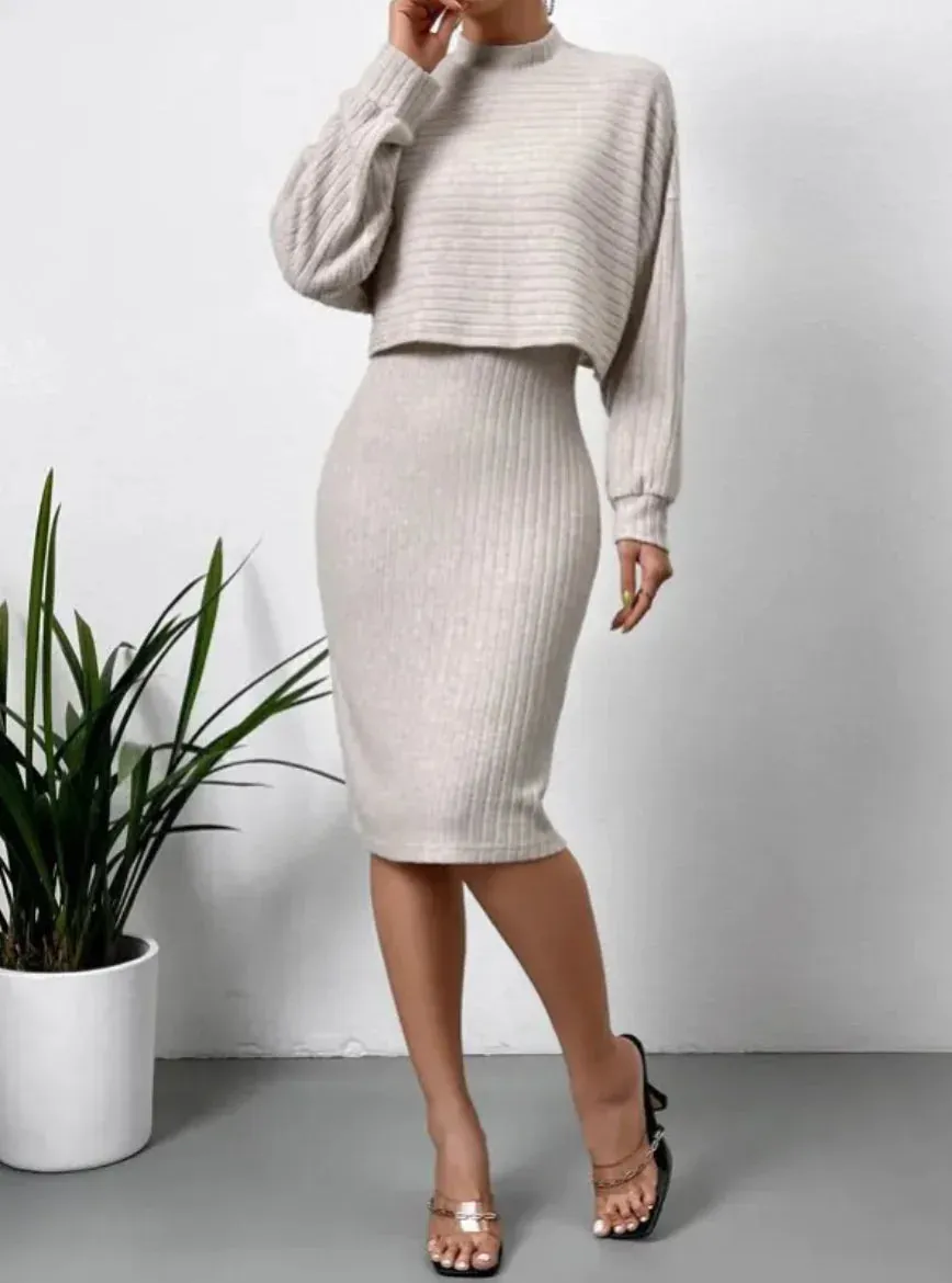 Two Piece Striped Knit Top and Dress Set