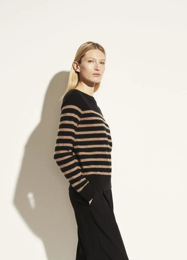 Vince Black and Chestnut Breton Striped Cashmere Boatneck Sweater
