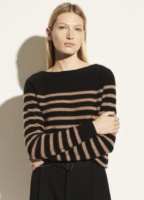 Vince Black and Chestnut Breton Striped Cashmere Boatneck Sweater