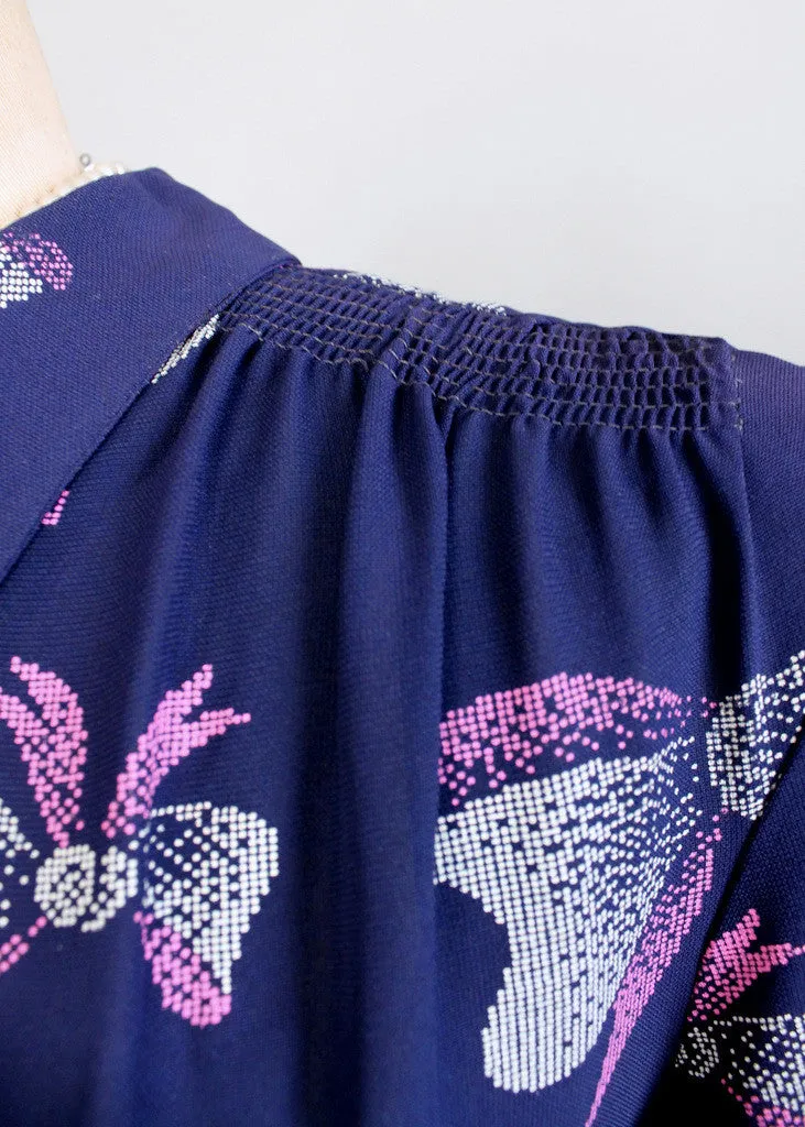 Vintage 1940s Pink Bows Novelty Print Rayon Dress
