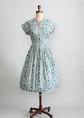 Vintage 1960s Floral Stripes Day Dress
